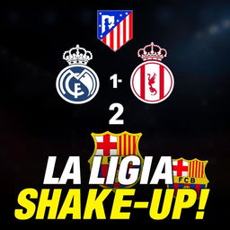 A professional YouTube thumbnail showcasing the logos of Atlético Madrid, Real Madrid, and FC Barcelona in a visually striking manner