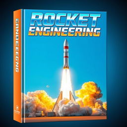 A dynamic book cover featuring the title 'ROCKET ENGINEERING' prominently displayed at the top in bold, futuristic typography