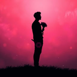 A dramatic and romantic scene featuring a male silhouette standing alone, gazing towards the horizon, symbolizing contemplation and longing