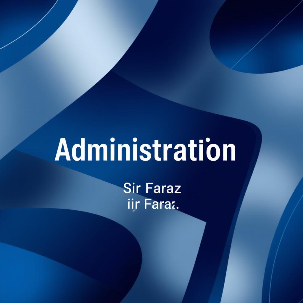 A full size straight book cover for a fictional book titled "Administration" by Sir Faraz, featuring a sleek and modern design