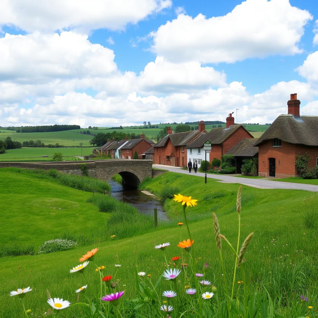 A picturesque countryside landscape featuring the quaint village of Bilton in the background
