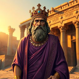 An artistic portrayal of Cyrus the Great, the founder of the Persian Empire, depicted in regal attire