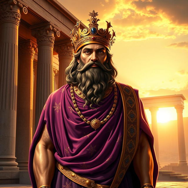 An artistic portrayal of Cyrus the Great, the founder of the Persian Empire, depicted in regal attire