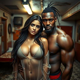 A striking full-length photoshoot capturing a hot, sultry couple in a gritty motel setting