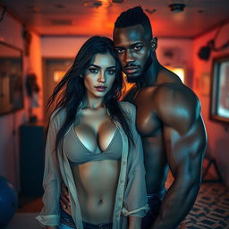 A striking full-length photoshoot capturing a hot, sultry couple in a gritty motel setting