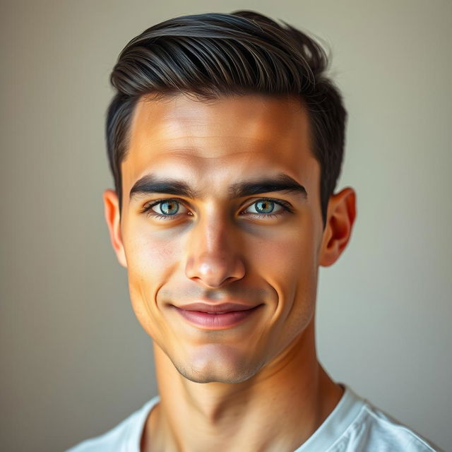 A portrait of a 20-year-old Italian man with striking features