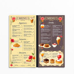 A colorful, elegant restaurant menu featuring an artistic design