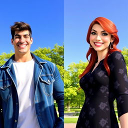 A side-by-side portrait of two distinct characters posing together, capturing a joyful moment as if they are taking a photo together