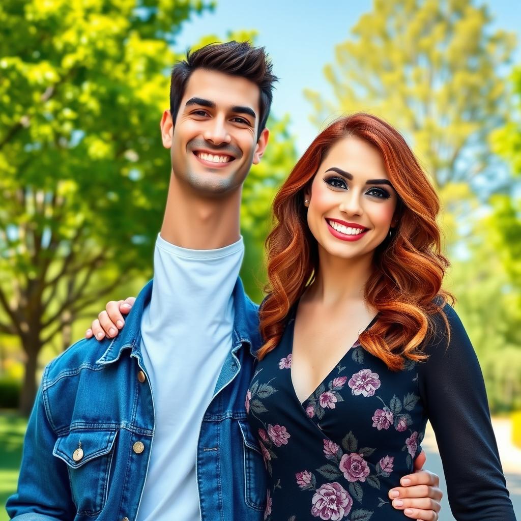 A side-by-side portrait of two distinct characters posing together, capturing a joyful moment as if they are taking a photo together