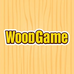 A logo design for a wood game featuring the game name prominently displayed in bold, yellow font