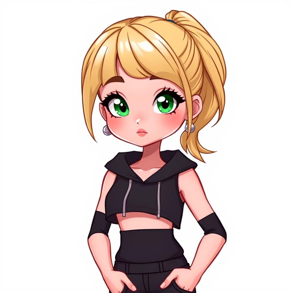 A cute cartoon style illustration of a young woman with a beautiful appearance