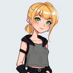 A cute cartoon style illustration of a young woman with a beautiful appearance