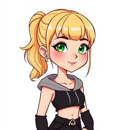 A cute cartoon style illustration of a young woman with a beautiful appearance