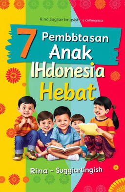 A book cover design for a title that reads '7 Pembiasaan Anak Indonesia Hebat' by Rina Sugiartiningsih and colleagues