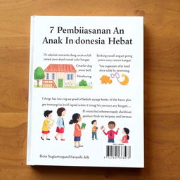 Sampul buku berjudul '7 Pembiasaan Anak Indonesia Hebat' oleh Rina Sugiartinengsih dkk, menampilkan latar belakang dengan ilustrasi sebuah sekolah yang cerah dan ramah anak, serta suasana rumah yang hangat