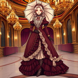 A vivid and detailed illustration of a classic costume, inspired by the elegance of Victorian attire