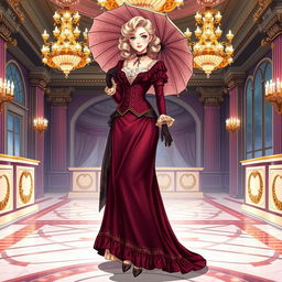 A vivid and detailed illustration of a classic costume, inspired by the elegance of Victorian attire