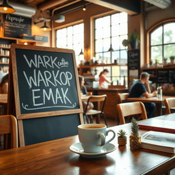A cozy coffee shop interior featuring warm wooden furniture, rustic decor, and large windows allowing natural light to flow in