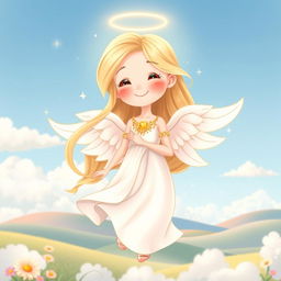 A whimsical cartoon depiction of an angel, featuring soft, glowing wings and a gentle smile
