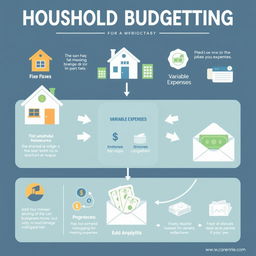 A visually appealing infographic illustrating a household budgeting system