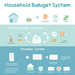 A visually appealing infographic illustrating a household budgeting system