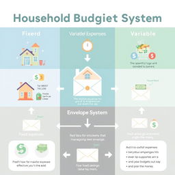 A visually appealing infographic illustrating a household budgeting system