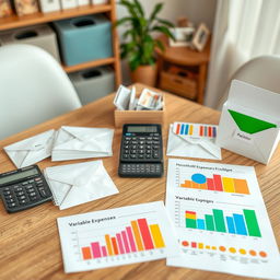 An organized personal finance system focused on household budgeting, showcasing categories like fixed expenses, variable expenses, and a cash envelope budgeting system