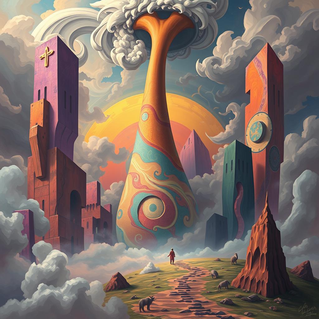 A highly stylized and artistic representation of a large phallus, surrounded by vibrant, colorful abstract shapes and patterns that evoke a sense of grandeur and boldness
