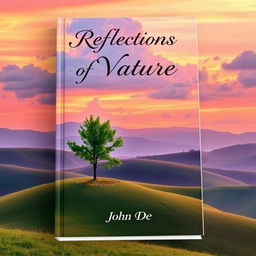 A beautifully designed book cover featuring a serene landscape of rolling hills at sunset