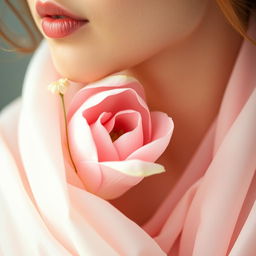 A beautifully stylized close-up of an abstract representation of femininity and purity, incorporating soft pastel colors and delicate floral elements