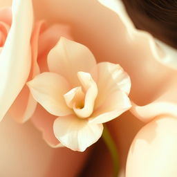 A beautifully stylized close-up of an abstract representation of femininity and purity, incorporating soft pastel colors and delicate floral elements