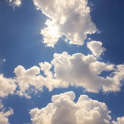 A breathtaking view of a cloud-filled sky, showcasing fluffy white clouds against a deep blue background