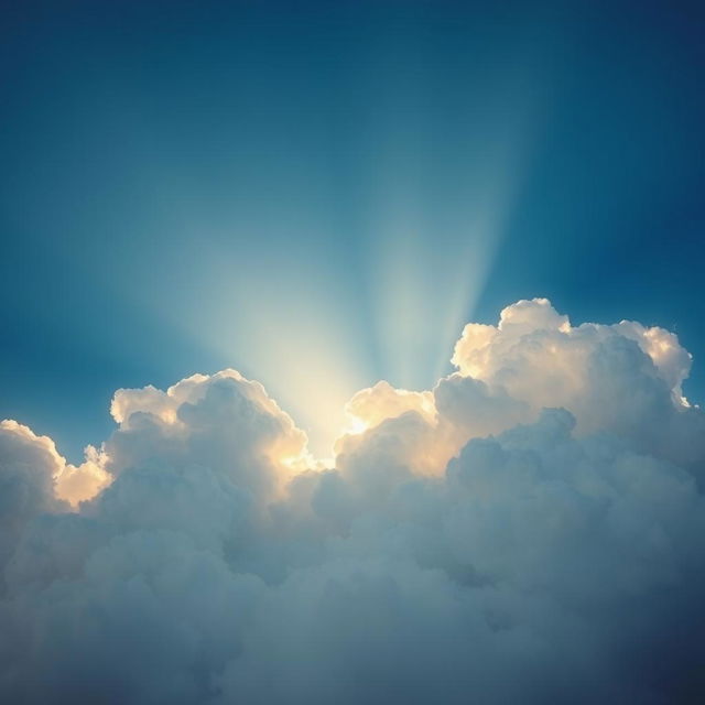 A breathtaking view of a cloud-filled sky, showcasing fluffy white clouds against a deep blue background