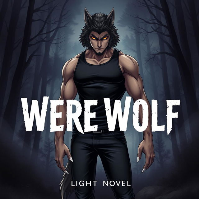 A captivating light novel cover featuring a tall, muscular werewolf alpha male