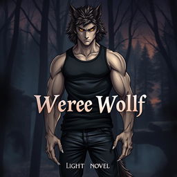 A captivating light novel cover featuring a tall, muscular werewolf alpha male