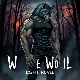 A captivating light novel cover featuring a tall, muscular werewolf alpha male