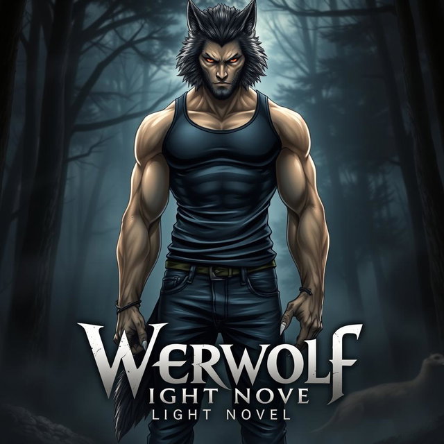 A visually striking light novel cover featuring a tall, muscular werewolf alpha male