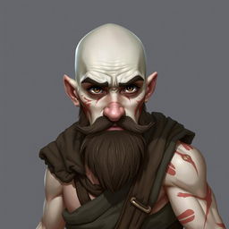 A character design for a Dungeons & Dragons monk, featuring a white-skinned individual with various scars on his body and a pronounced scar on his face