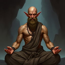 A fantasy character design for a Dungeons & Dragons monk, approximately 45 years old and 1