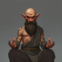 A fantasy character design for a Dungeons & Dragons monk, approximately 45 years old and 1