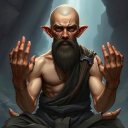 A fantasy character design for a Dungeons & Dragons monk, approximately 45 years old and 1
