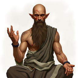 A fantasy character design for a Dungeons & Dragons monk, approximately 45 years old and standing 1