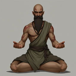 A fantasy character design for a Dungeons & Dragons monk, around 45 years old and 1