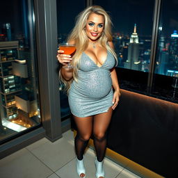 Full length, head to toe photograph of a stunning young woman with a voluptuous and curvy figure exuding confidence