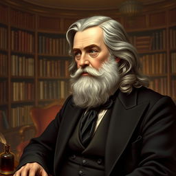 A detailed portrait of Victor Hugo, the famous French writer, depicted in the 19th century