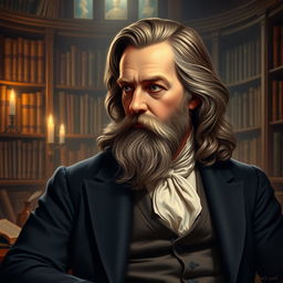 A detailed portrait of Victor Hugo, the famous French writer, depicted in the 19th century