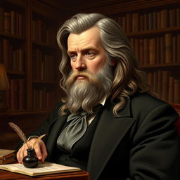 A detailed portrait of Victor Hugo, the famous French writer, depicted in the 19th century