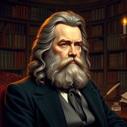 A detailed portrait of Victor Hugo, the famous French writer, depicted in the 19th century