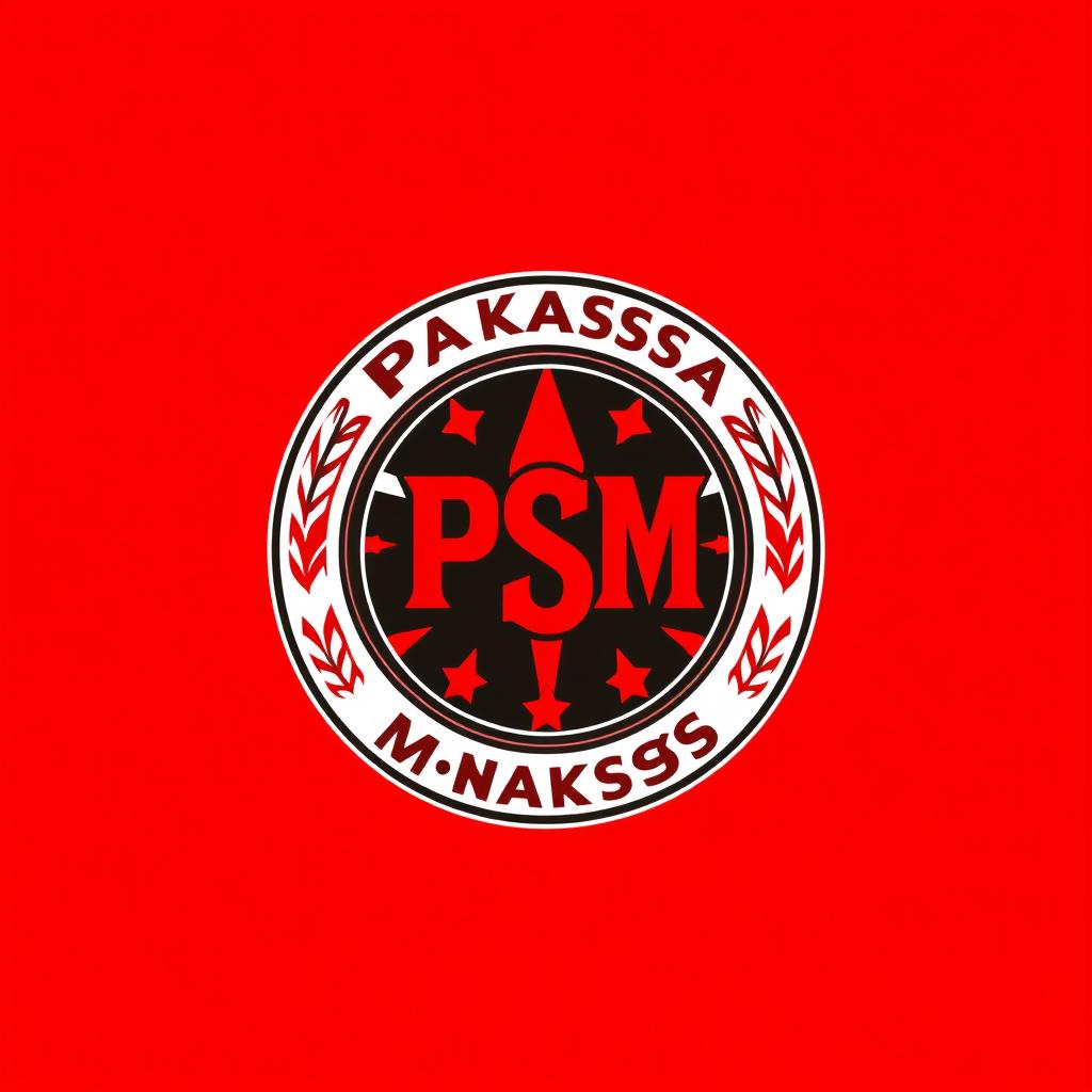 A vivid and dynamic representation of the PSM Makassar logo featuring a bold red background
