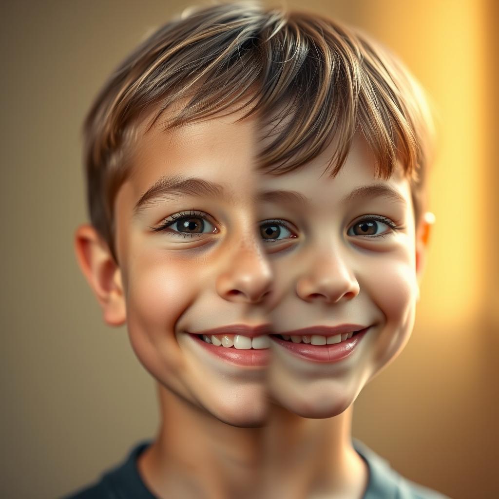 A portrait of a boy showing two halves of his face